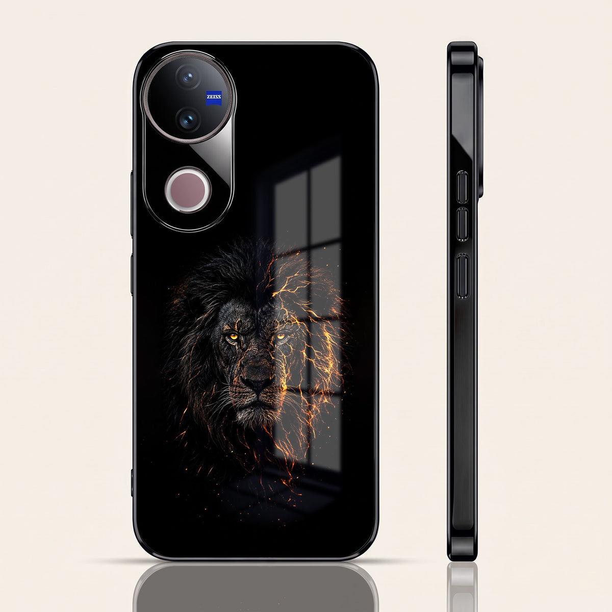 Vivo V50 5G Lion Rage Black Electroplated Glass Phone Back Case