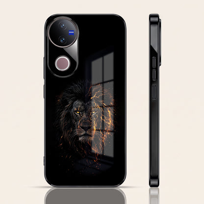 Vivo V50 5G Lion Rage Black Electroplated Glass Phone Back Case