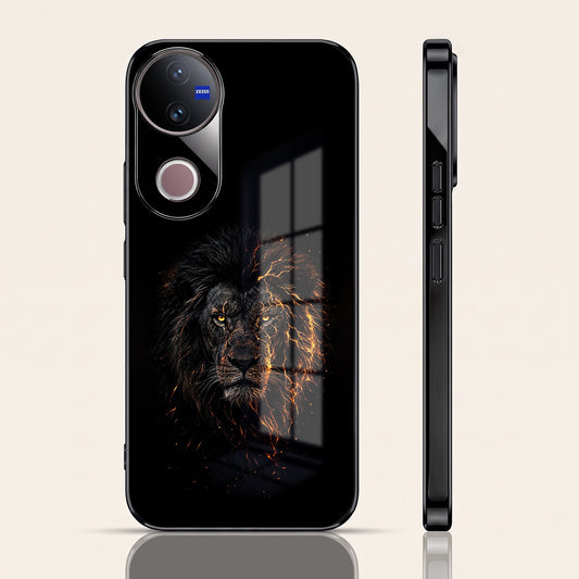 Vivo V50 5G Lion Rage Black Electroplated Glass Phone Back Case