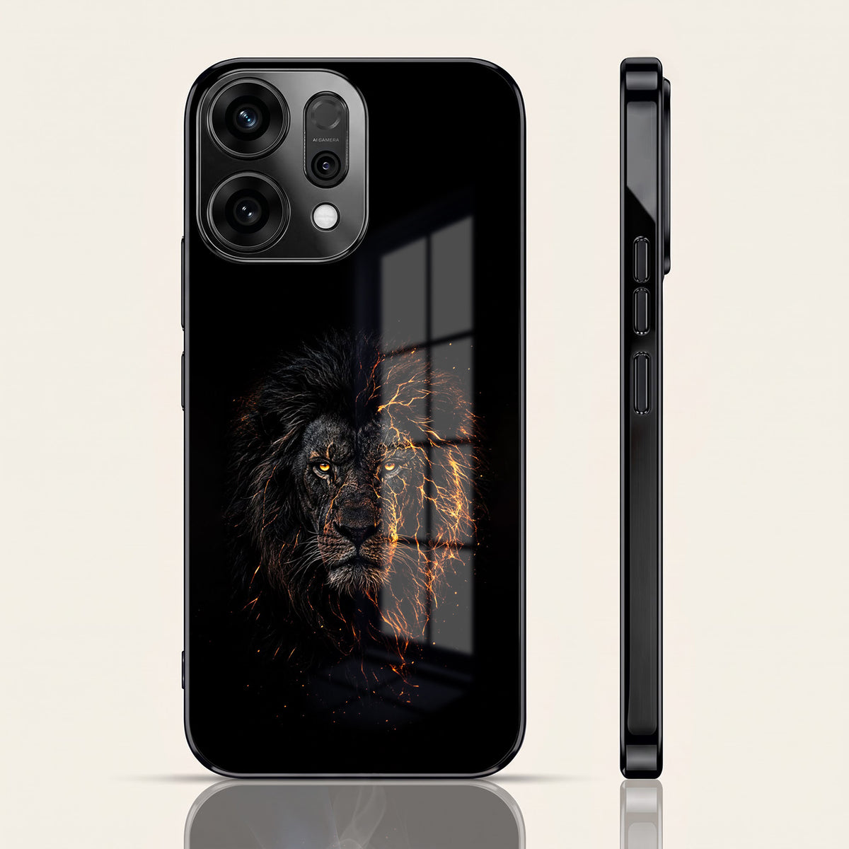 Oppo Reno 14 5G Lion Rage Black Electroplated Glass Phone Back Case