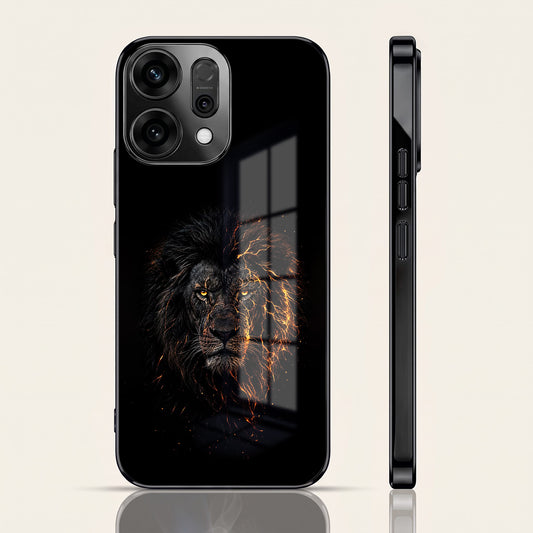 Oppo Reno 14 5G Lion Rage Black Electroplated Glass Phone Back Case
