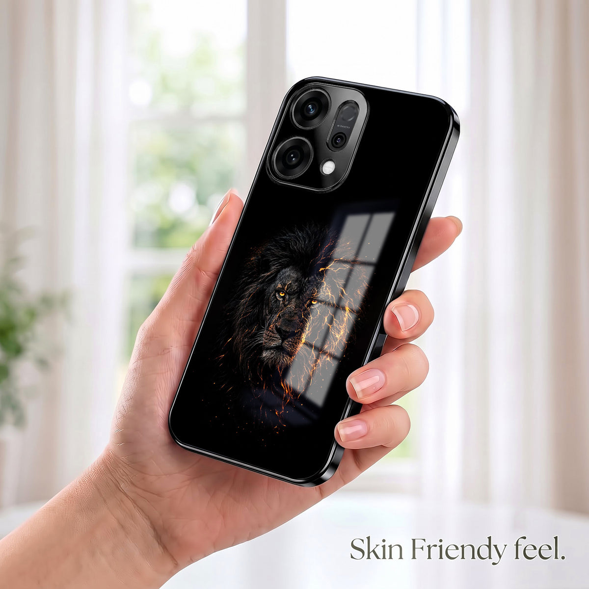 Oppo Reno 14 5G Lion Rage Black Electroplated Glass Phone Back Case