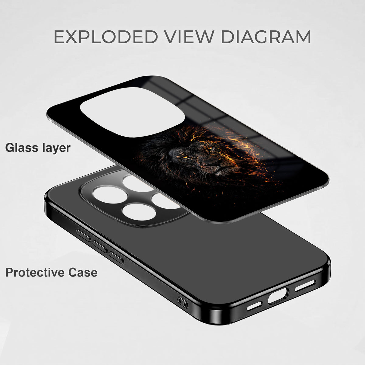 Redmi Note 15 Pro Plus 5G Lion Rage Black Electroplated Glass Phone Back Case