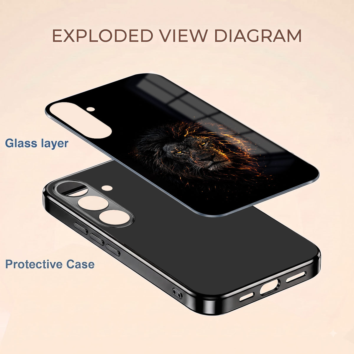 Samsung Galaxy A36 5G Lion Rage Black Electroplated Glass Phone Back Case
