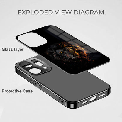 Oppo Reno 14 5G Lion Rage Black Electroplated Glass Phone Back Case