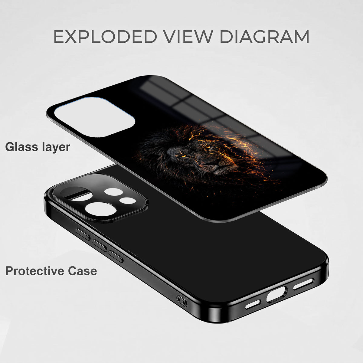 Oppo Reno 15 5G Lion Rage Black Electroplated Glass Phone Back Case