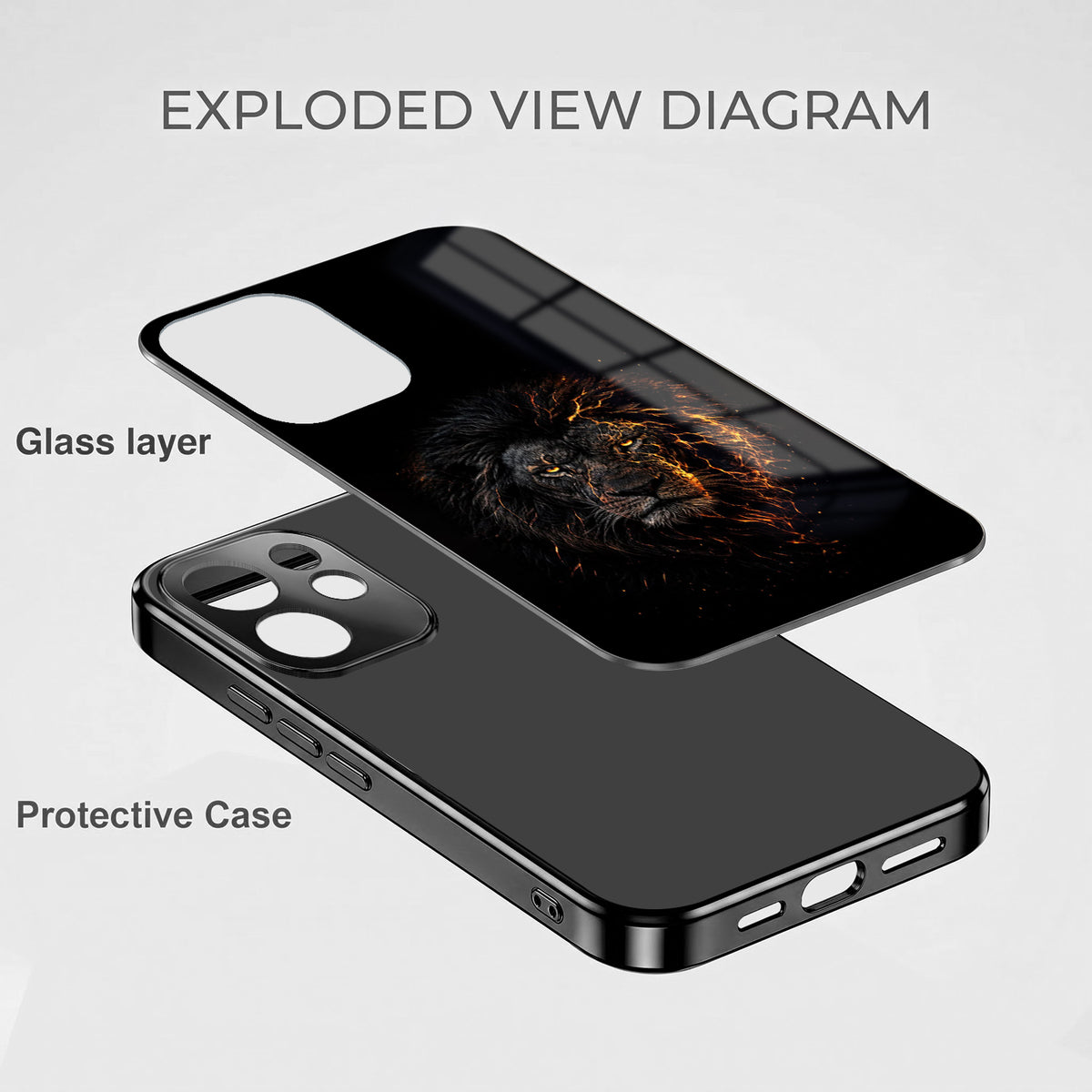 Oppo Reno 15 Pro Mini 5G Lion Rage Black Electroplated Glass Phone Back Case