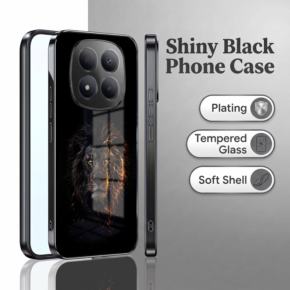 Redmi Note 15 Pro Plus 5G Lion Rage Black Electroplated Glass Phone Back Case