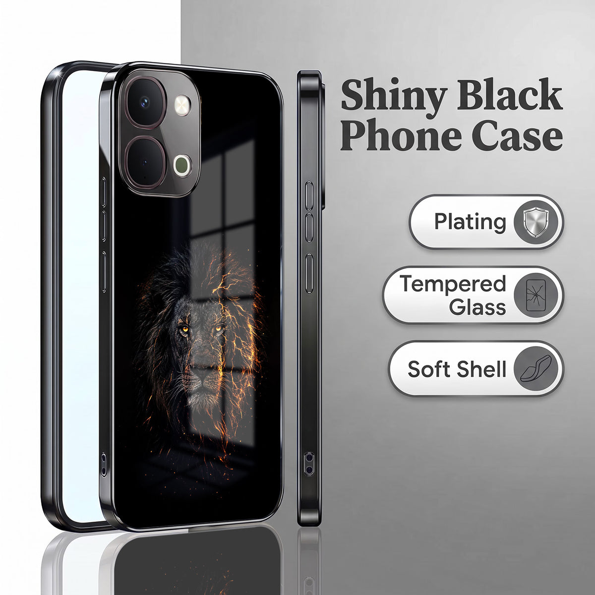 Vivo T5x 5G Lion Rage Black Electroplated Glass Phone Back Case
