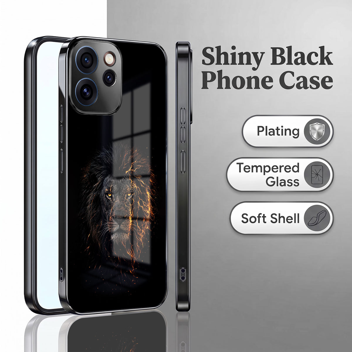 Oppo Reno 15 Pro Mini 5G Lion Rage Black Electroplated Glass Phone Back Case