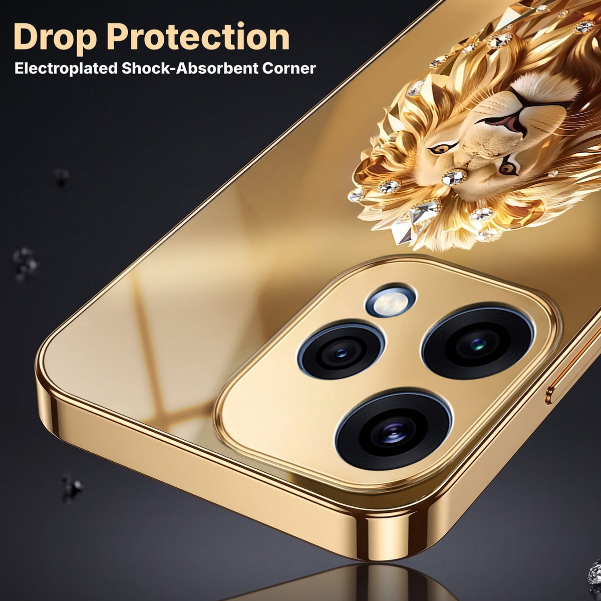 Oppo Reno 15 5G Luxury Lion Gold Electroplated Glass Phone Back Case