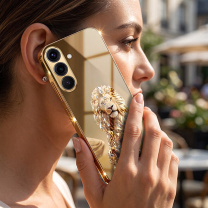Samsung Galaxy A36 5G Luxury Lion Gold Electroplated Glass Phone Back Case