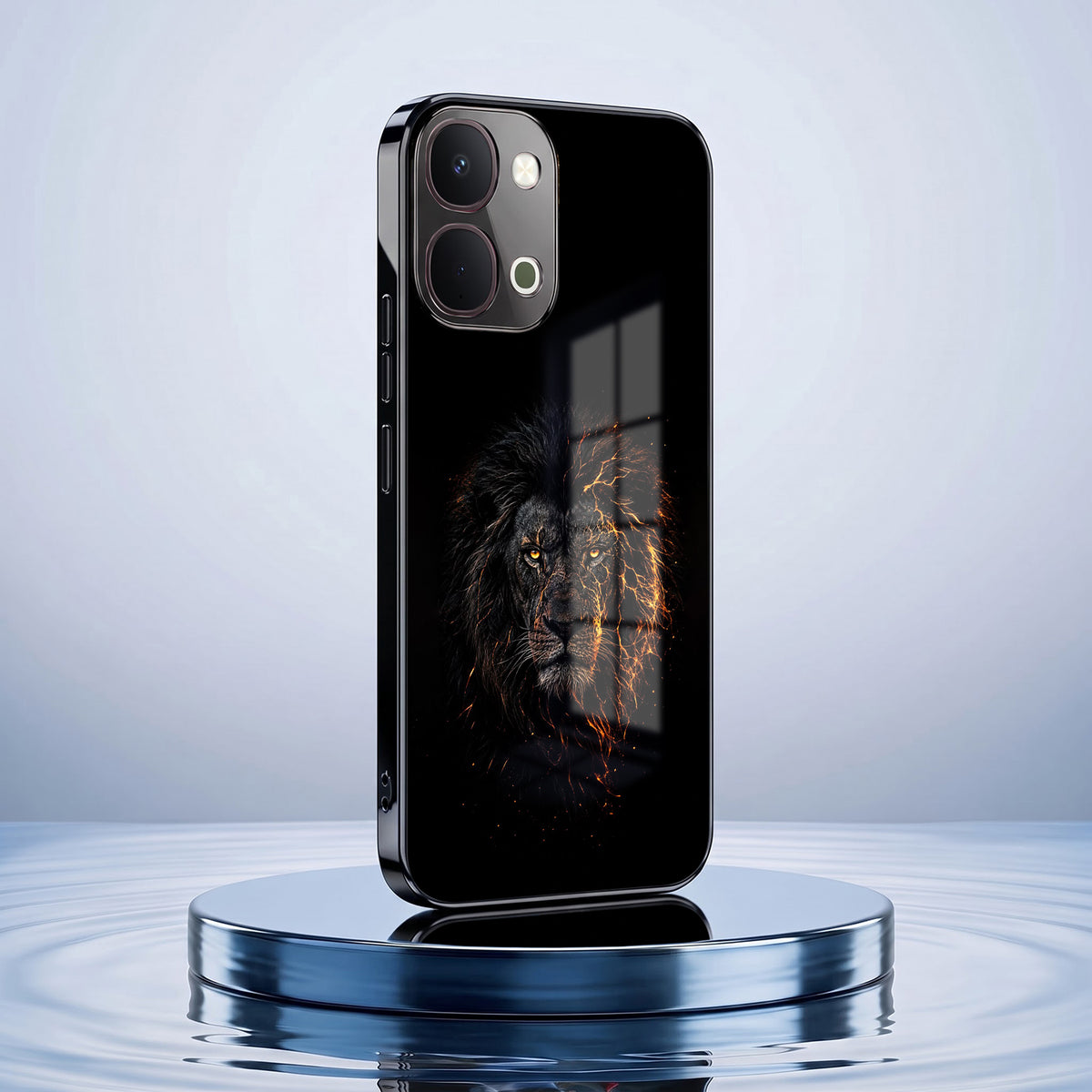 Vivo T5x 5G Lion Rage Black Electroplated Glass Phone Back Case