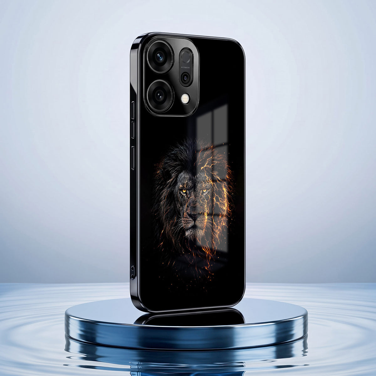 Oppo Reno 14 5G Lion Rage Black Electroplated Glass Phone Back Case