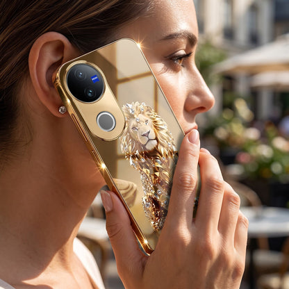 Vivo T4R 5G Luxury Lion Gold Electroplated Glass Phone Back Case