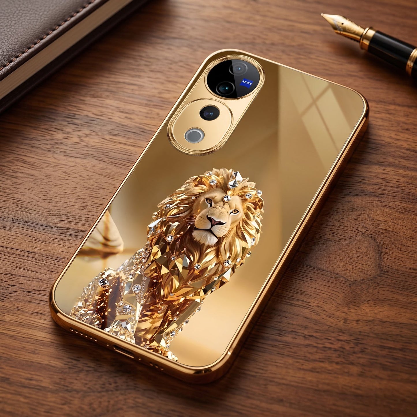 Vivo V40 Pro 5G Luxury Lion Gold Electroplated Glass Phone Back Case