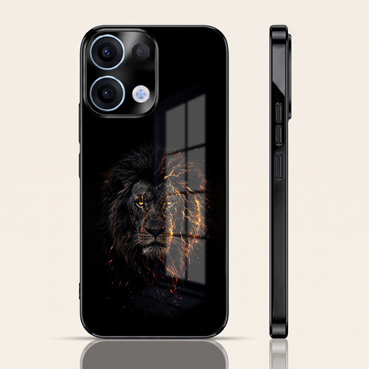 Oppo Reno 13 5G Lion Rage Black Electroplated Glass Phone Back Case
