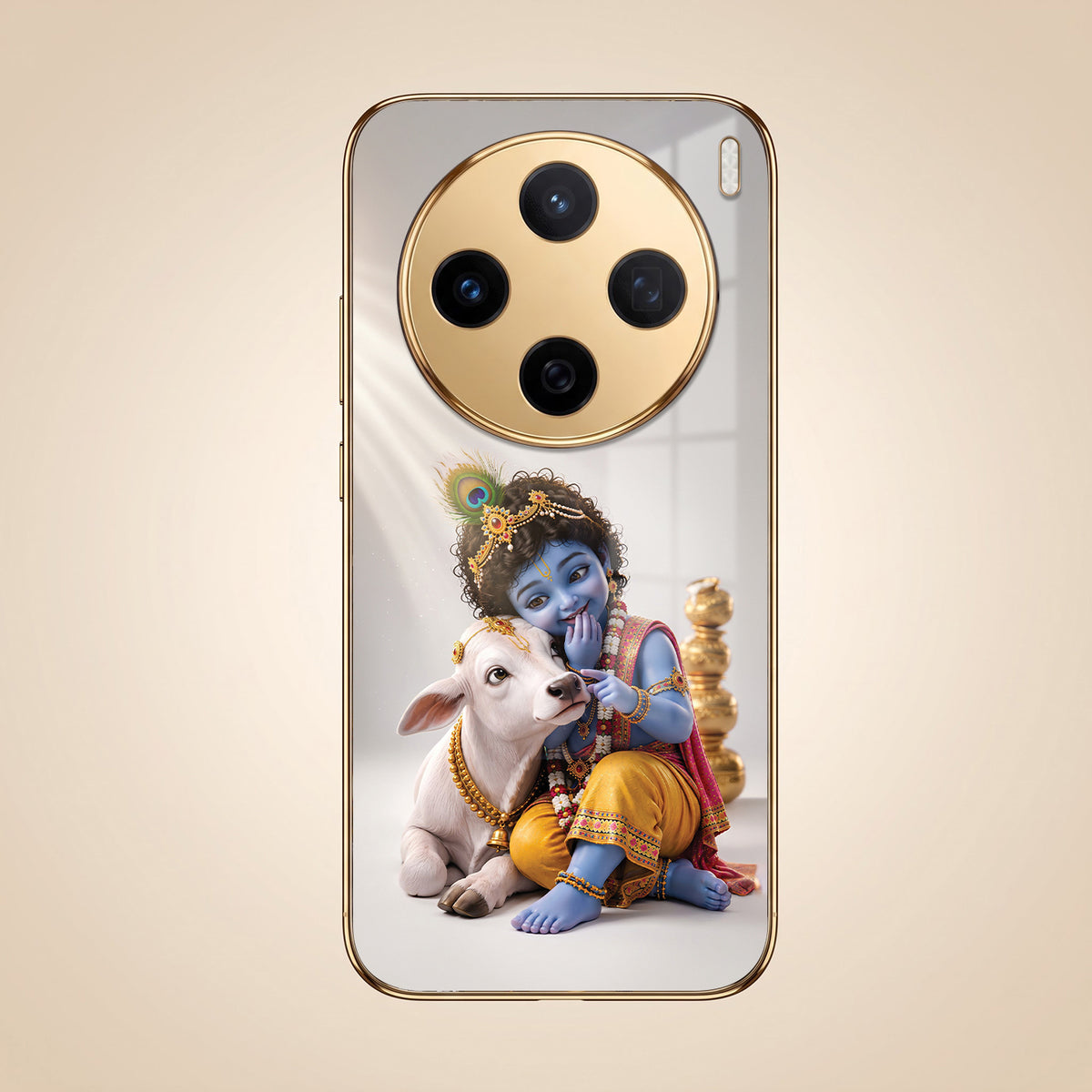 Vivo X200 5G Bal Krishna Blessings Gold Electroplated Glass Phone Back Case
