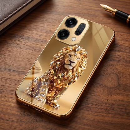 Oppo Reno 14 5G Luxury Lion Gold Electroplated Glass Phone Back Case
