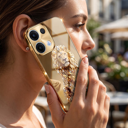 Oppo Reno 13 5G Luxury Lion Gold Electroplated Glass Phone Back Case