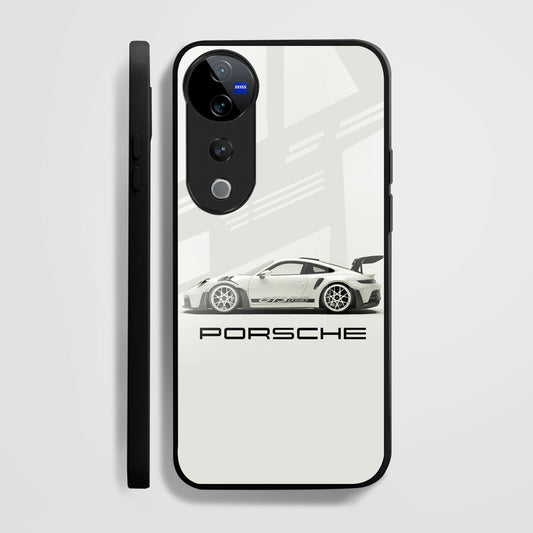 Vivo V40 Pro 5G Premium Acrylic Shockproof Glass Back Case (White Porsche)
