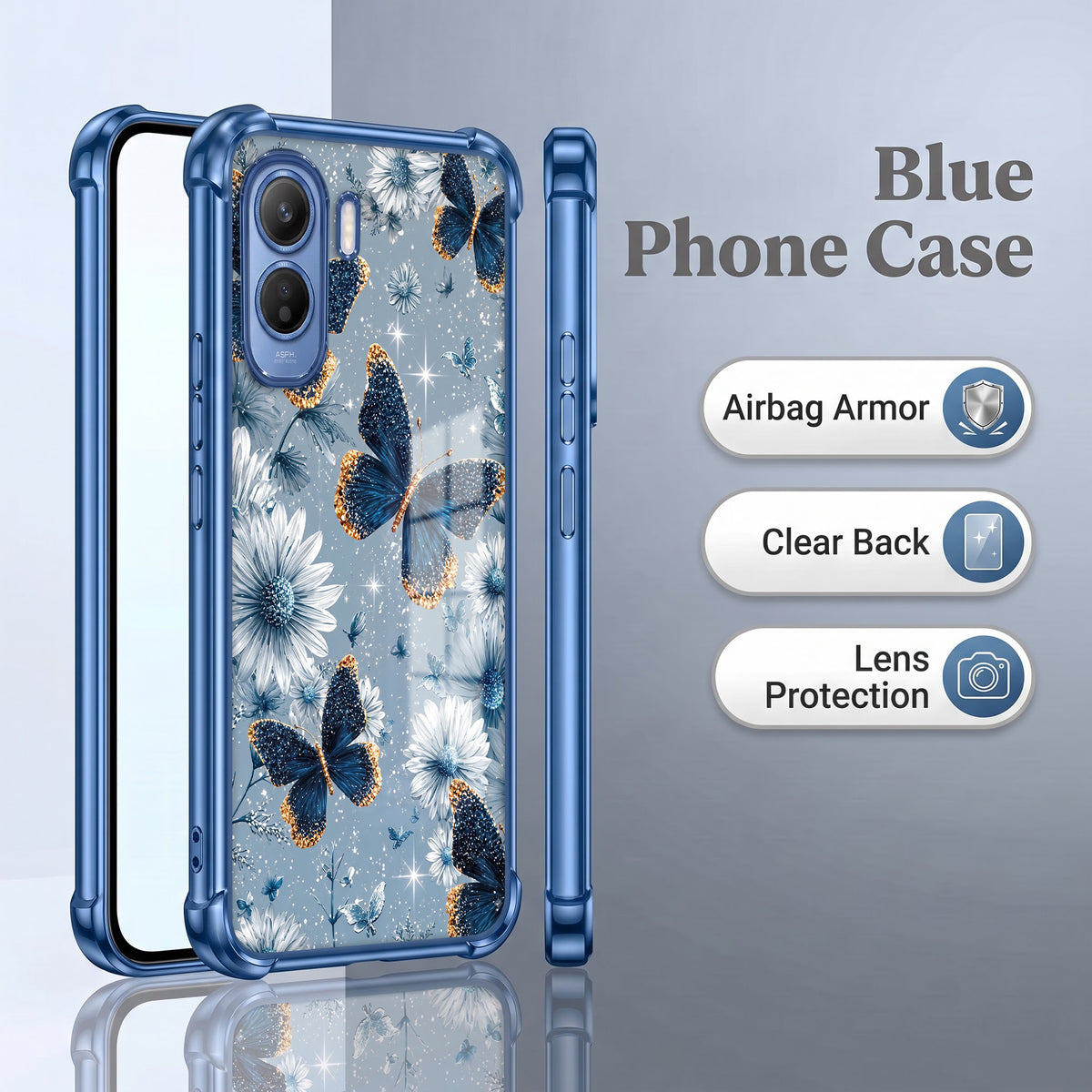 Vivo T5 Pro 5G Blue Butterfly Floral Airbags Printed Back Case