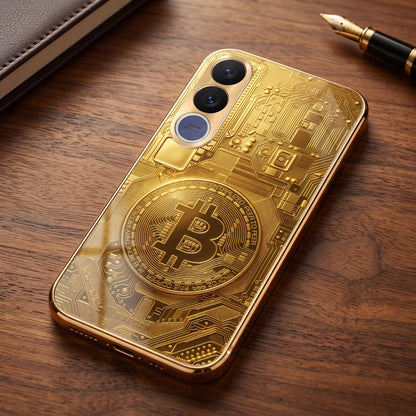 Vivo V70 FE 5G Bitcoin Gold Electroplated Glass Phone Back Case