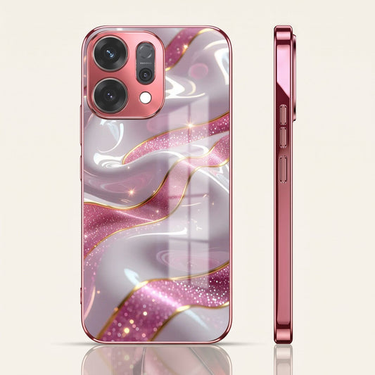 Oppo Reno 14 5G Pearl Marble Pink Electroplated Glass Phone Back Case