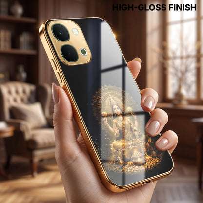 Vivo T5x 5G Golden Maa Lakshmi Gold Electroplated Glass Phone Back Case