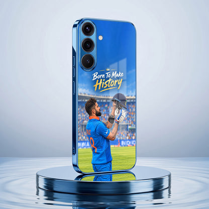 Samsung Galaxy A36 5G Born TO Make History Blue Electroplated Glass Phone Back Case