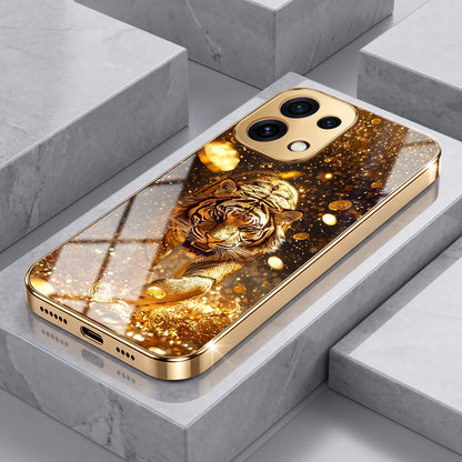 Oppo Reno 16C 5G Luxury Tiger Gold Electroplated Glass Phone Back Case