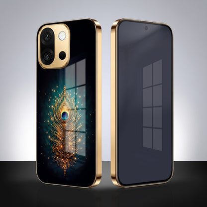 OnePlus 13s 5G Golden Peacock Feather Gold Electroplated Glass Phone Back Case