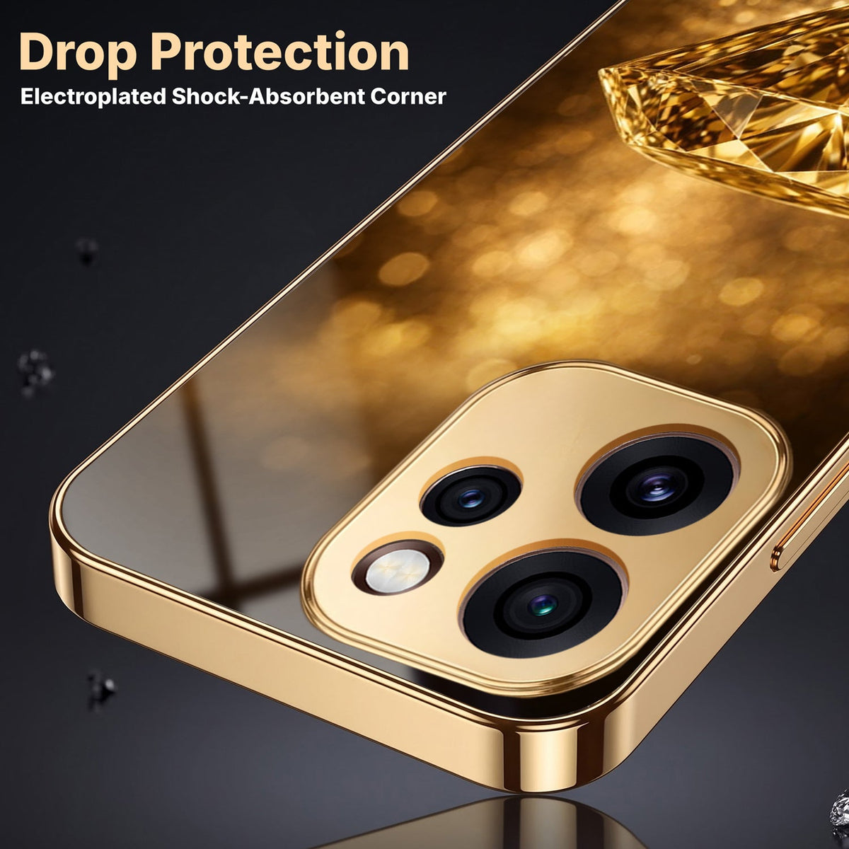 Oppo Reno 15 Pro Mini 5G Golden Diamond Gold Electroplated Glass Phone Back Case