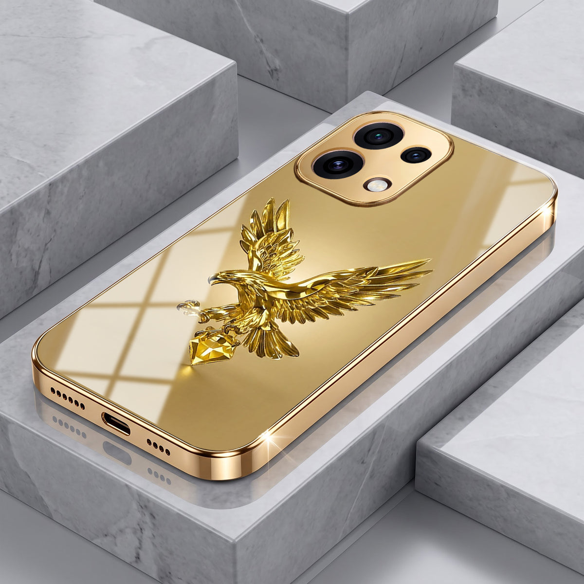 Oppo Reno 16C 5G Golden Eagle Gold Electroplated Glass Phone Back Case