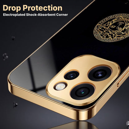 Oppo Reno 15 Pro Mini 5G Medusa Head Gold Electroplated Glass Phone Back Case