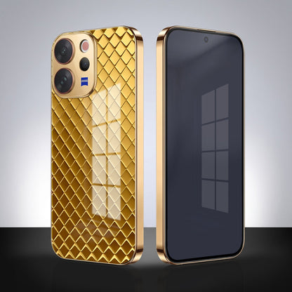 Vivo V70 5G Golden Criss Cross Gold Electroplated Glass Phone Back Case