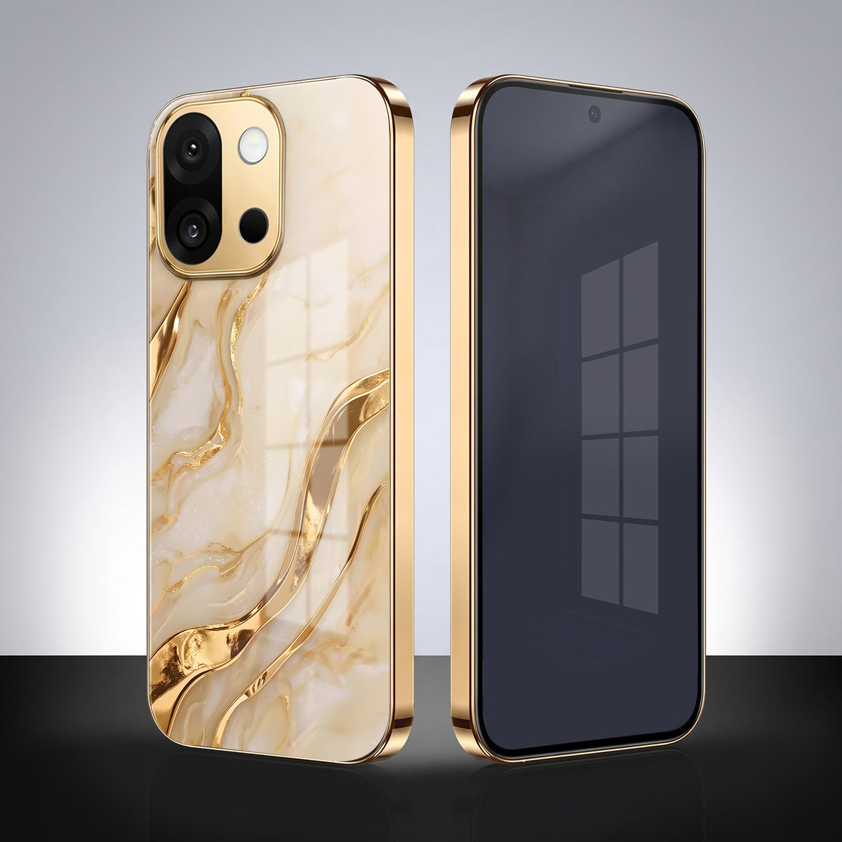 OnePlus 13s 5G Marvel Texture Gold Electroplated Glass Phone Back Case