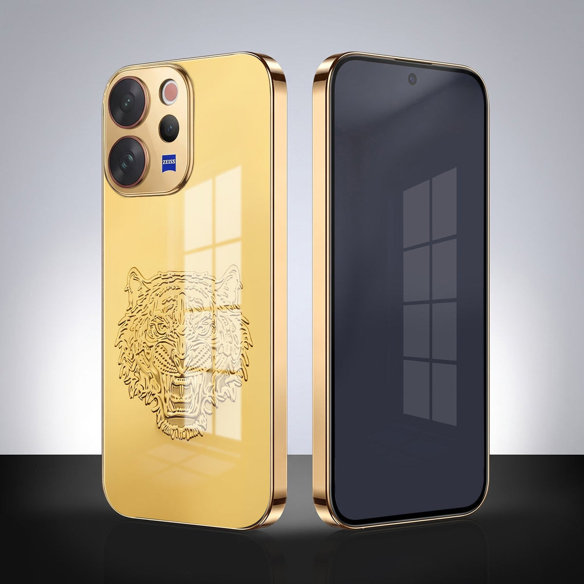 Vivo V70 5G Golden Tiger Face Gold Electroplated Glass Phone Back Case