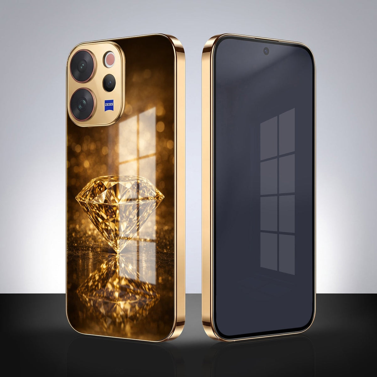Vivo V70 5G Golden Diamond Gold Electroplated Glass Phone Back Case