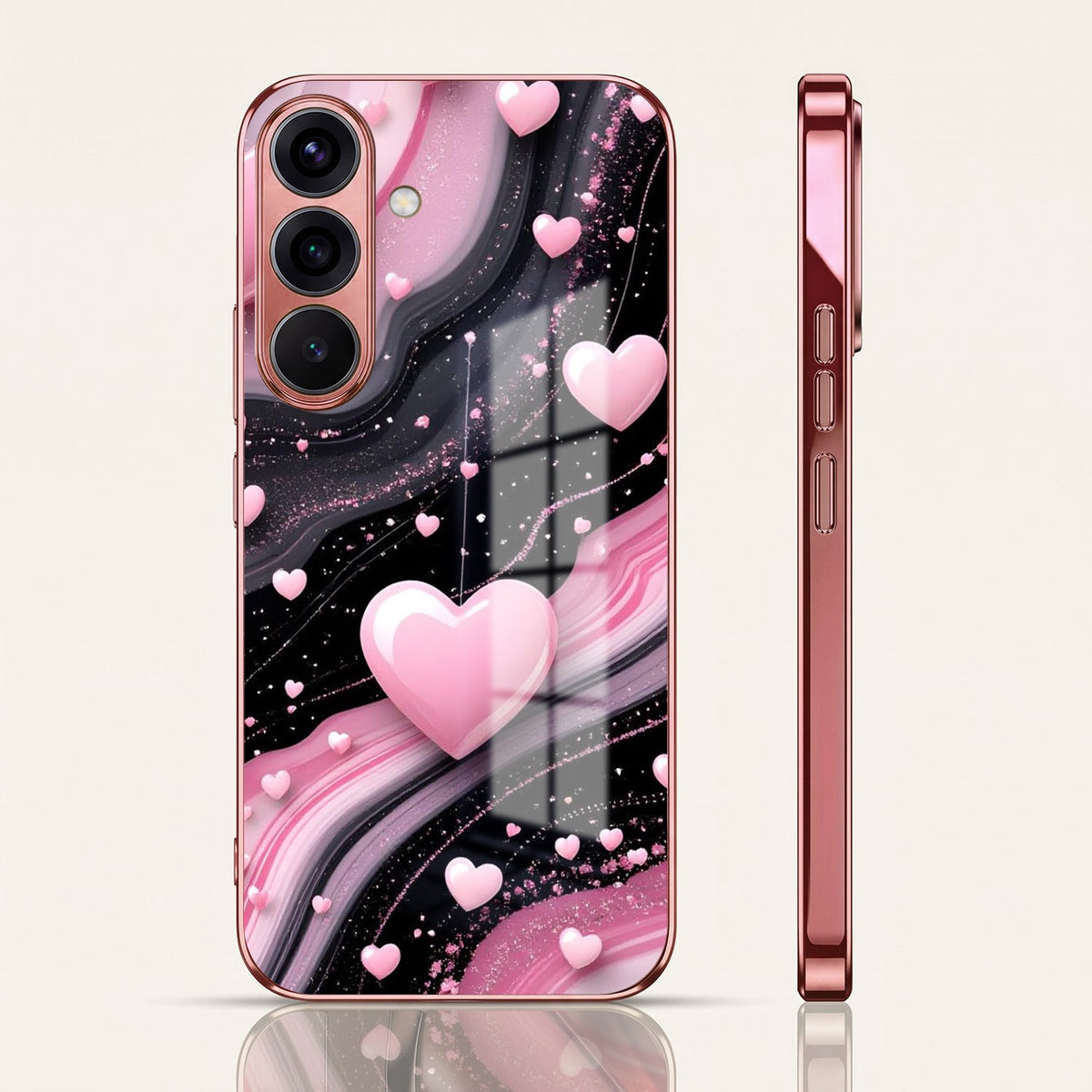 Samsung Galaxy A56 5G Love Sparkle Pink Electroplated Glass Phone Back Case