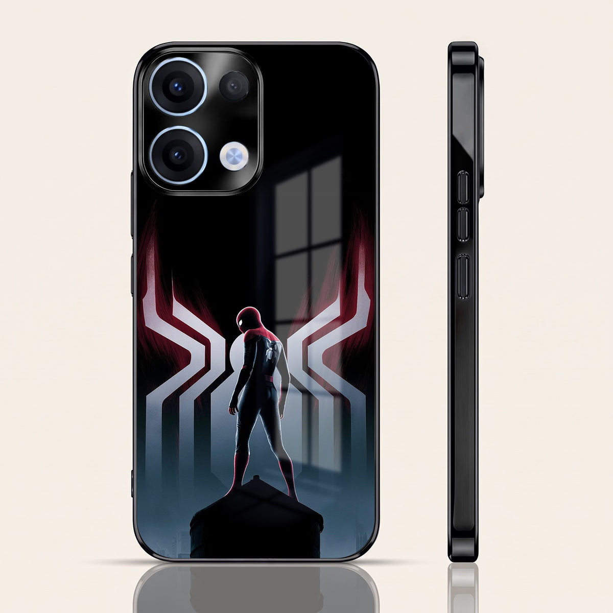 Oppo Reno 13 5G Spiderman Black Electroplated Glass Phone Back Case