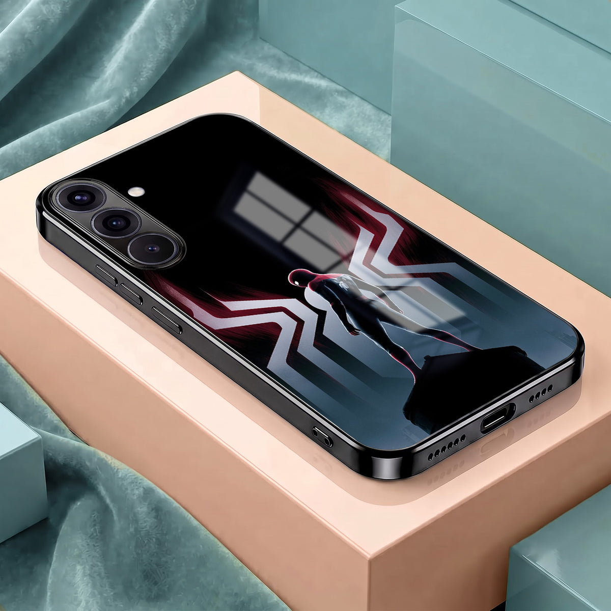 Samsung Galaxy A56 5G Spiderman Black Electroplated Glass Phone Back Case