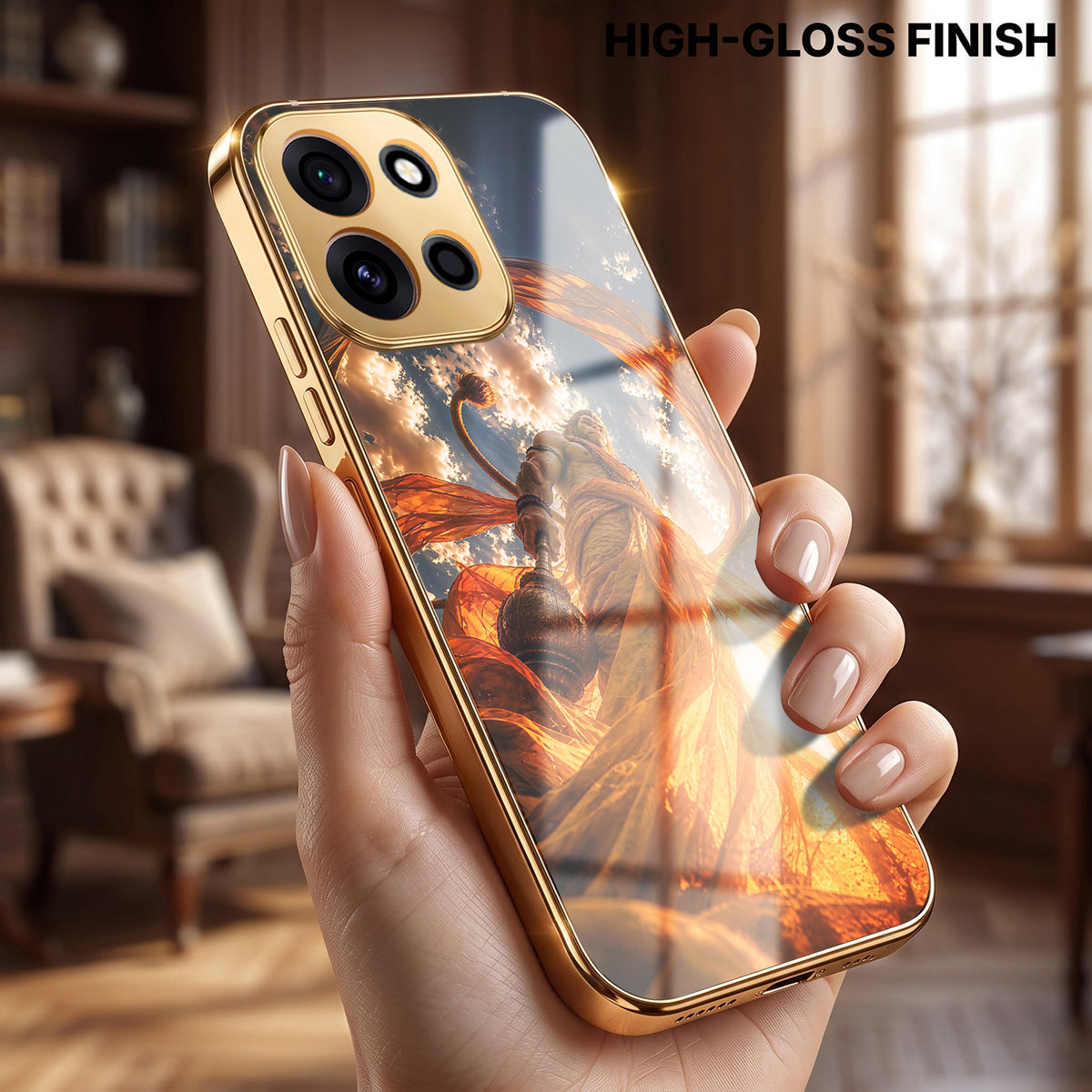 OnePlus Nord 6 5G Divine Hanuman Gold Electroplated Glass Phone Back Case
