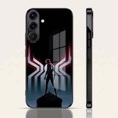 Samsung Galaxy A56 5G Spiderman Black Electroplated Glass Phone Back Case