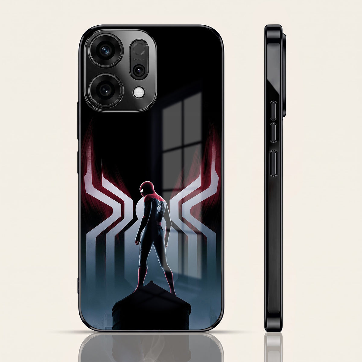 Oppo Reno 14 5G Spiderman Black Electroplated Glass Phone Back Case