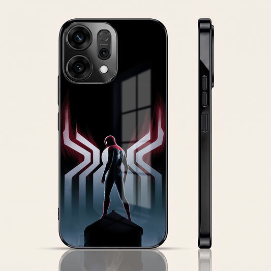 Oppo Reno 14 5G Spiderman Black Electroplated Glass Phone Back Case