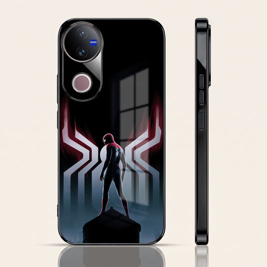 Vivo V50 5G Spiderman Black Electroplated Glass Phone Back Case