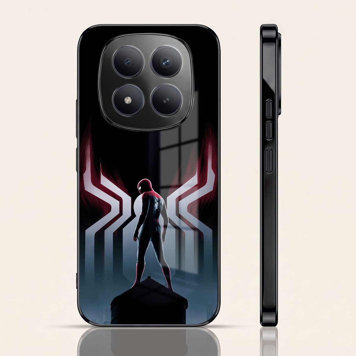 Redmi Note 15 Pro Plus 5G Spiderman Black Electroplated Glass Phone Back Case