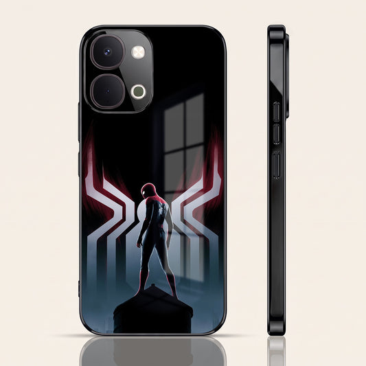 Vivo T5x 5G Spiderman Black Electroplated Glass Phone Back Case