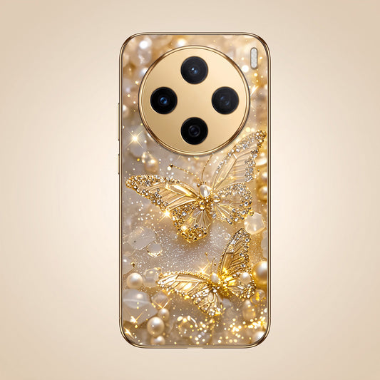 Vivo X200 5G Golden Butterfly Gold Electroplated Glass Phone Back Case